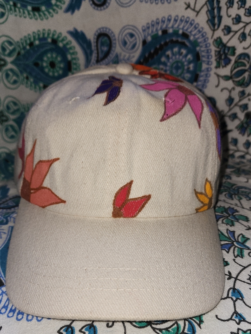 Floral Embroidered Cream Baseball Cap - Women's Accessories